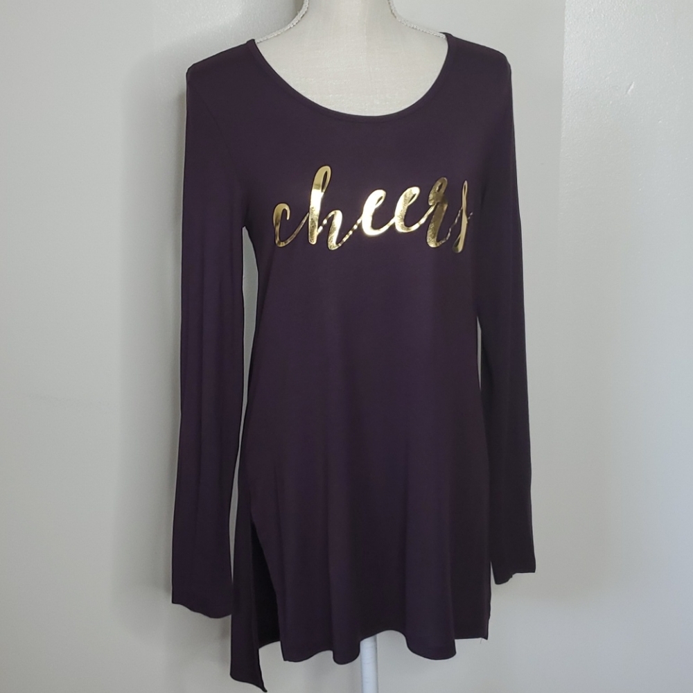 "Cheers" Deep Purple Long Sleeved Top Size M